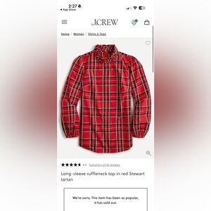 J. Crew Women's Red Tartan Button Down Shirt